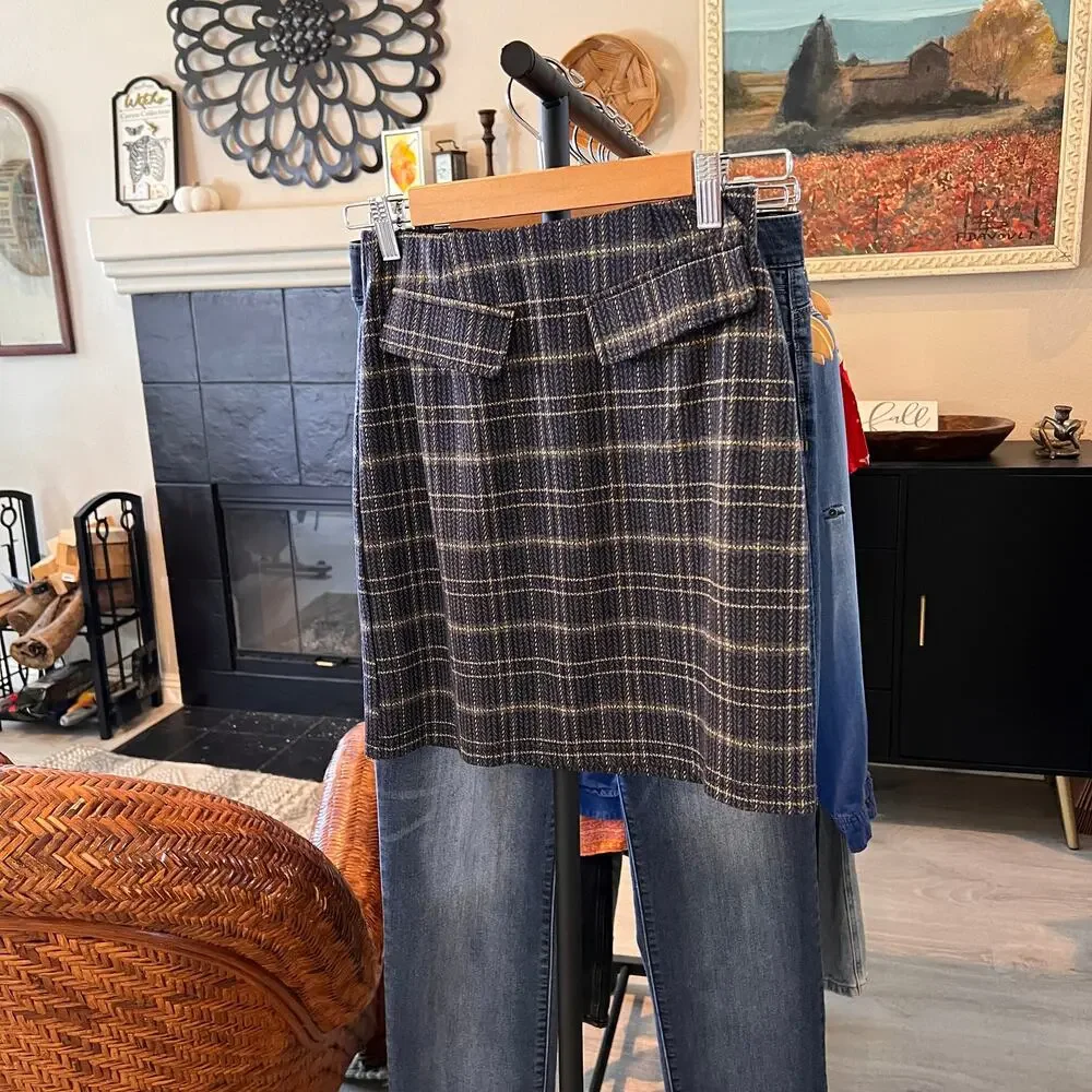 ModCloth Skirt Womens SZ Small Blue Sweet Silver Linings Plaid Mini School Girl